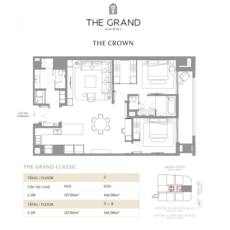 Thiết kế căn hộ 3 dự án The Grand Hà Nội 22 Hàng Bài Masterise Homes