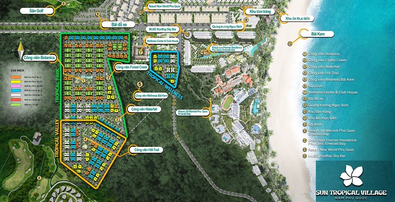 Mặt bằng phân khu dự án Sun Tropical Villages Bãi Kem - Wellness Second Homes Phú Quốc