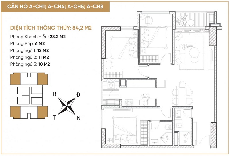 Thiết kế căn hộ A1-A4-A5-A8 dự án Bách Việt Diamond Hill Xương Giang - Bắc Giang