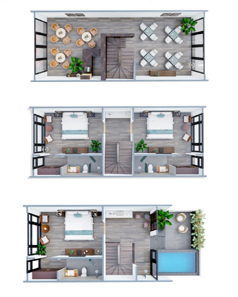 Phối cảnh 3D thiết kế nội thất Shophouse Vườn Vua Resort Phú Thọ