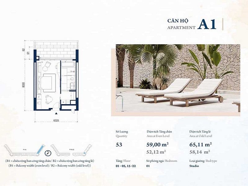 Thiết kế căn hộ du lịch A1 dự án Cam Ranh Bay Hotel & Resort