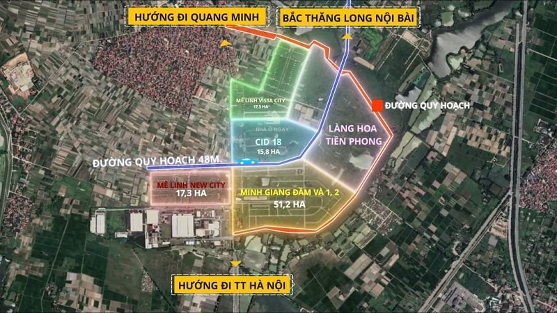 Vị trí dự án Khu Đô Thị Làng Hoa Tiền Phong - Mê Linh