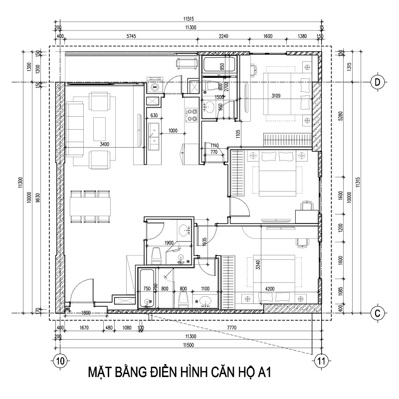 Thiết kế căn hộ A1 dự án Viha Complex 107 Nguyễn Tuân