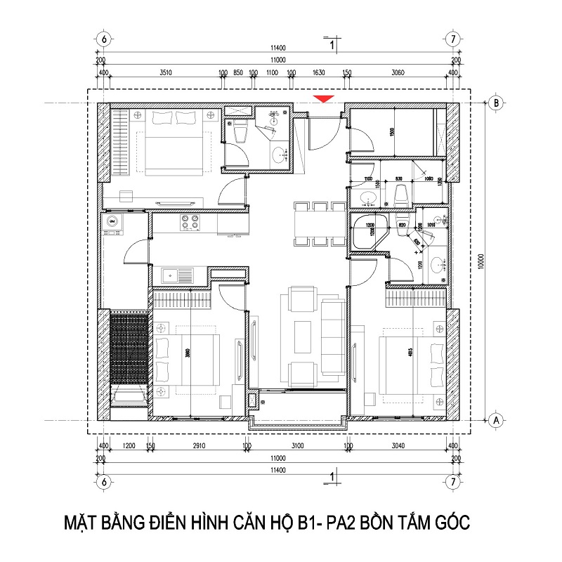Thiết kế căn hộ B1-2 dự án Viha Complex 107 Nguyễn Tuân