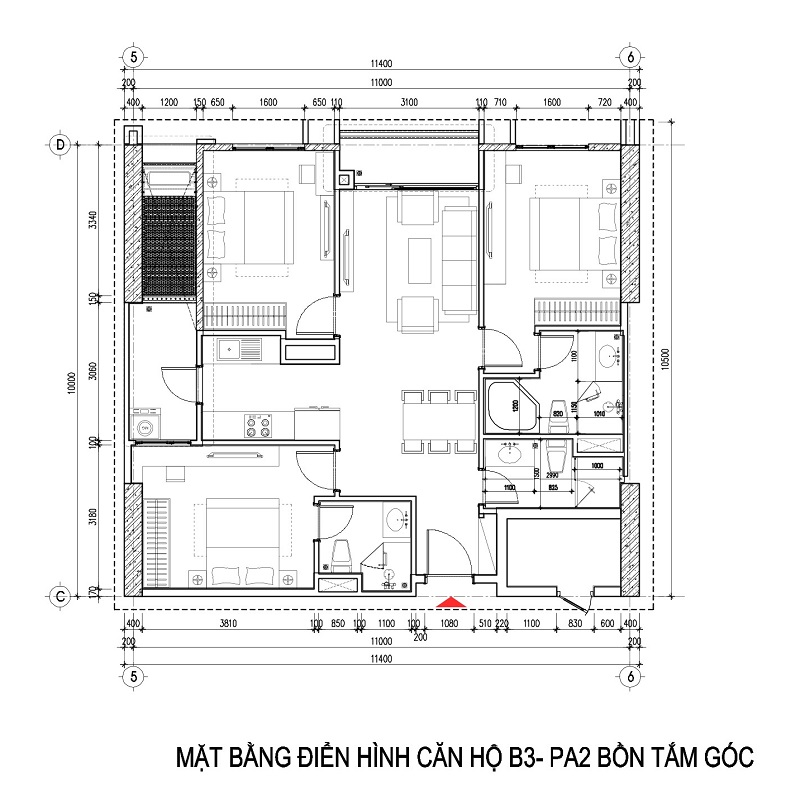Thiết kế căn hộ B3-2 dự án Viha Complex 107 Nguyễn Tuân