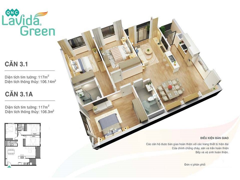 Thiết kế căn hộ 3 dự án Lavida Green Phố Nối - Hưng Yên