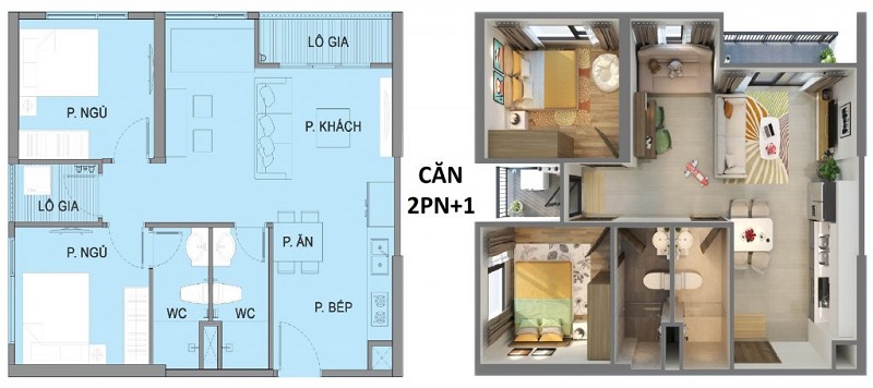 Căn hộ 2 phòng ngủ +1 dự án Vinhomes Smart City