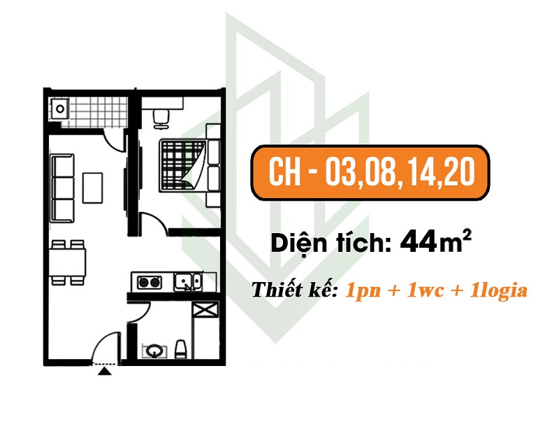 Thiết kế căn hộ 44m2 chung cư CT3 Nghĩa Đô - Hoàng Quốc Việt