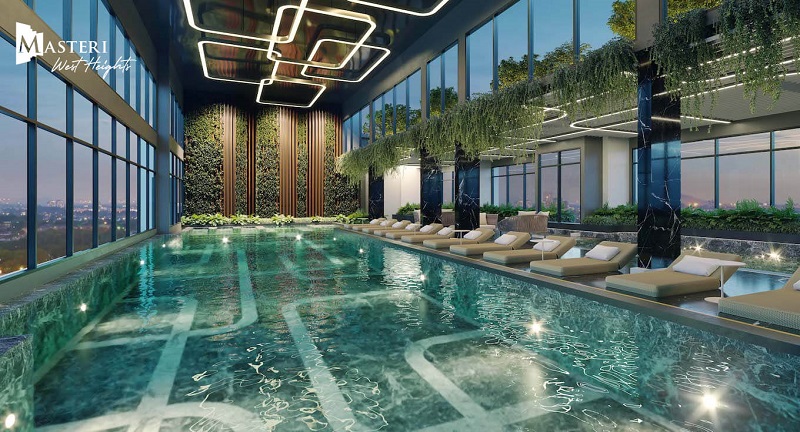 Bể bơi tầng thượng tòa West D Masteri West Heights Vinhomes Smart City