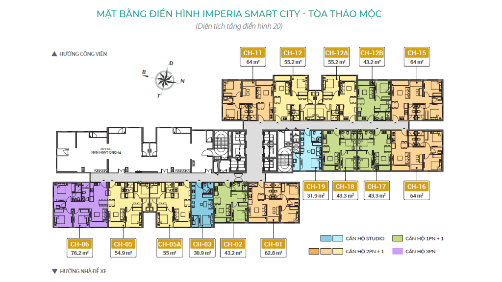 Mặt bằng tầng 20 Tòa I5 Imperia Smart City - MIK Group (Tòa Thảo Mộc)