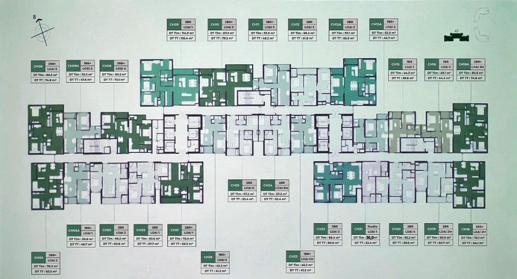 Mặt bằng tòa A3 Lumiere Evergreen Masterise Homes Vinhomes Smart City