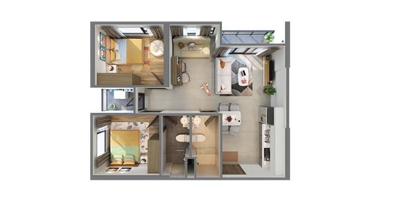 Thiết kế căn 2 phòng ngủ góc Sapphire 1-2-3 Vinhomes Smart City