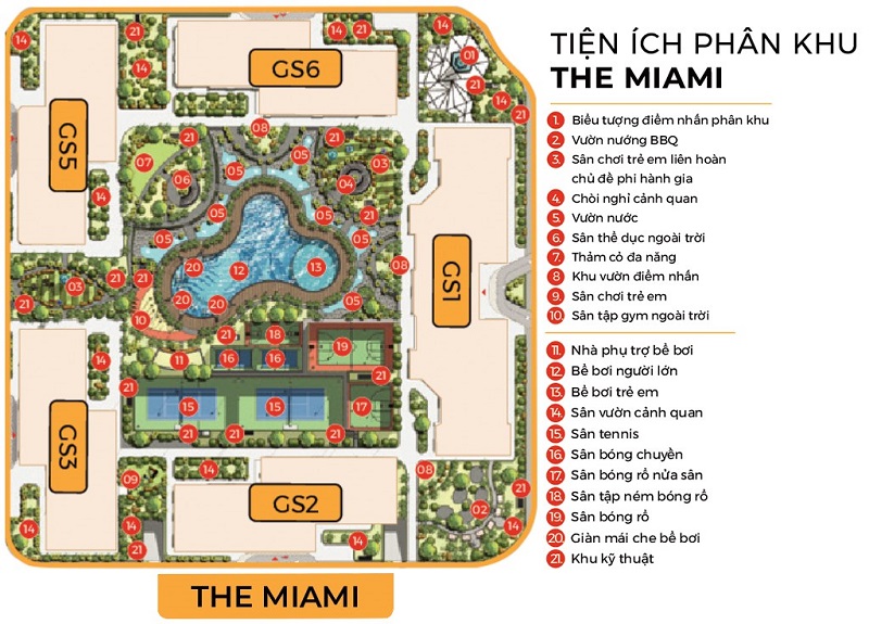 Mặt bằng tiện ích phân khu The Miami Vinhomes Smart City