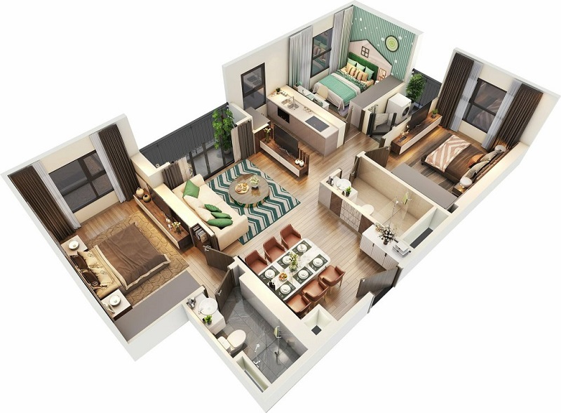 Phối cảnh 3D căn hộ 3PN Vinhomes Smart City