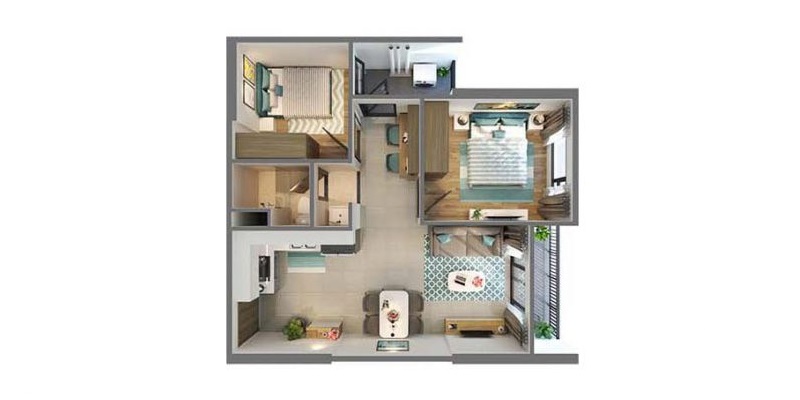 Thiết kế căn 2 phòng ngủ Sapphire 1-2 Vinhomes Smart City