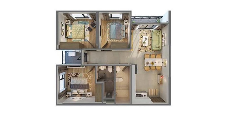 Thiết kế căn 3 phòng ngủ Sapphire 1-2 Vinhomes Smart City