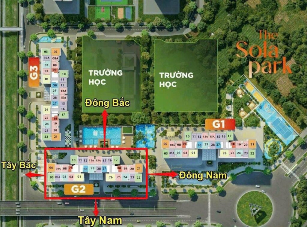 Tổng mặt bằng tòa G2 trong phân khu Imperia Smart City - The Sola Park