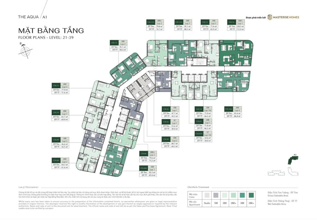 Mặt bằng căn hộ tòa A1 - The Aqua Lumière Evergreen Smart City