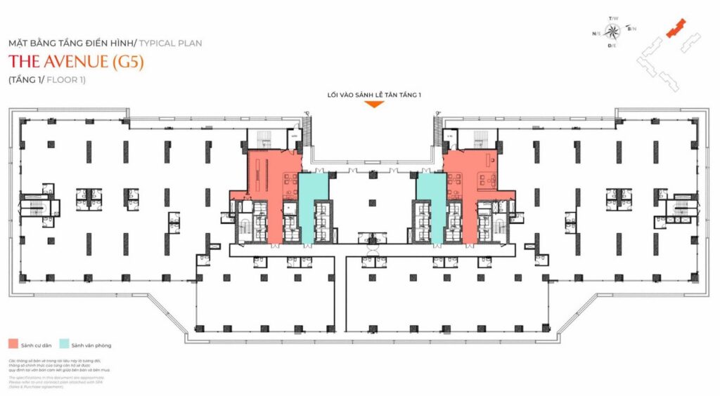 Mặt bằng tầng 1 toà G5 The Sola Park Vinhomes Smart City