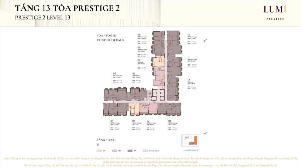 Mặt bằng tầng 13 toà P2 Lumi Prestige Capitaland