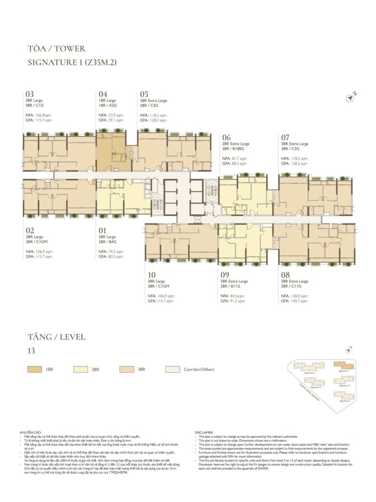 Mặt bằng tầng 13 toà S1 Lumi Signature