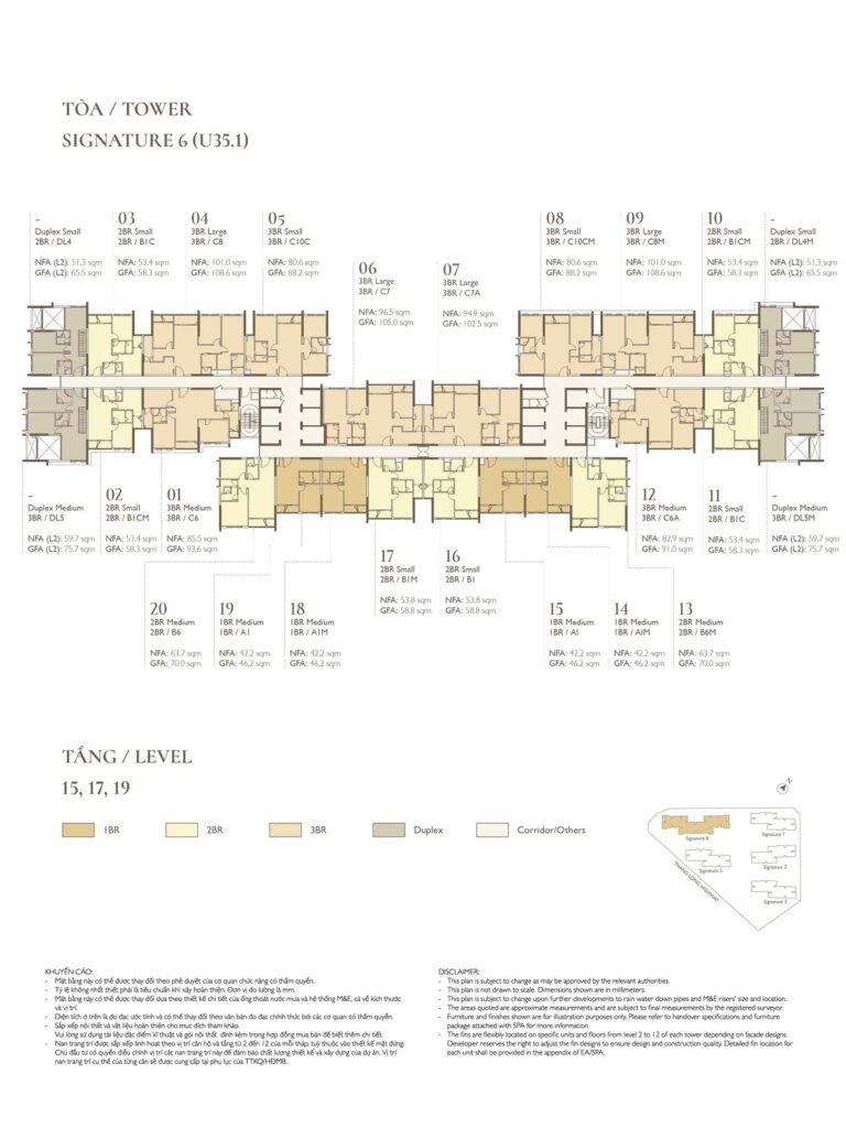 Mặt bằng tầng 15-17-19 toà S6 Lumi Signature