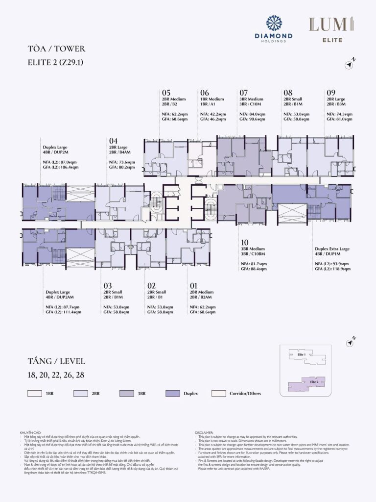 Mặt bằng tầng 18-20-22-26-28 toà E2 Lumi Elite Capitaland