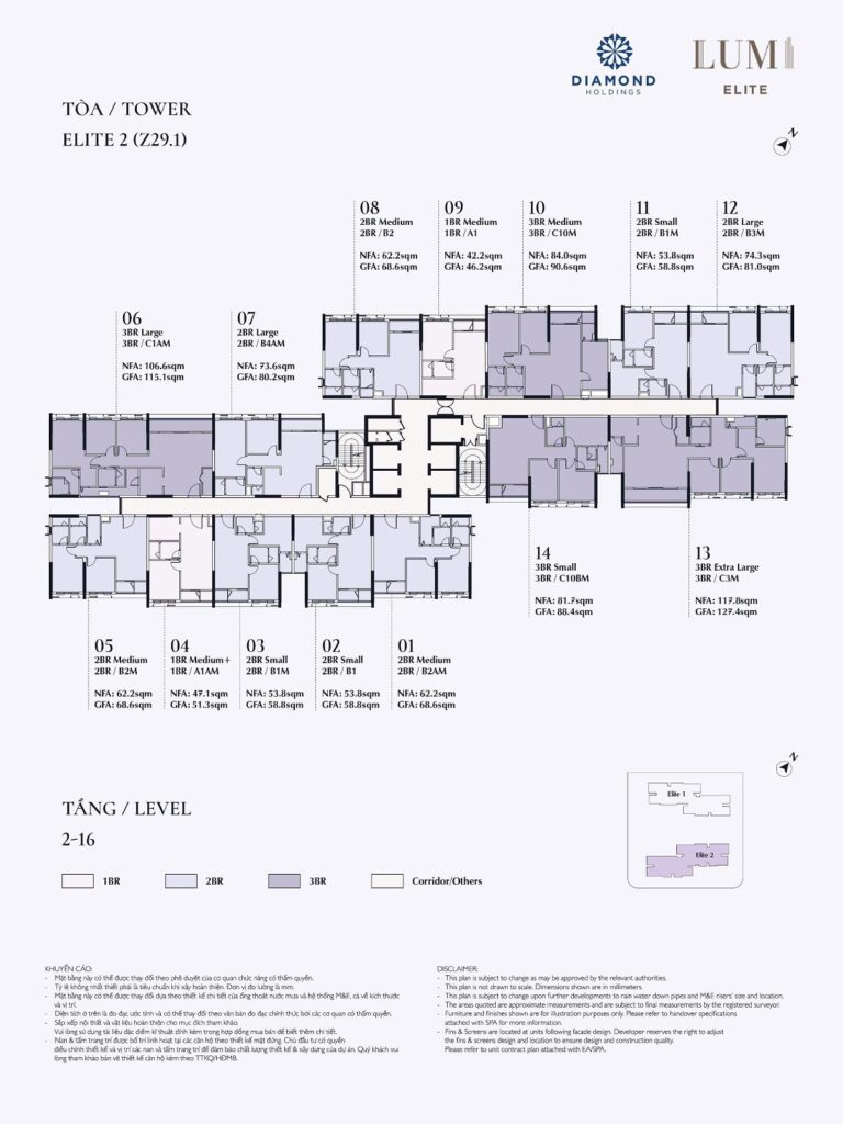 Mặt bằng tầng 02-16 toà E2 Lumi Elite Capitaland