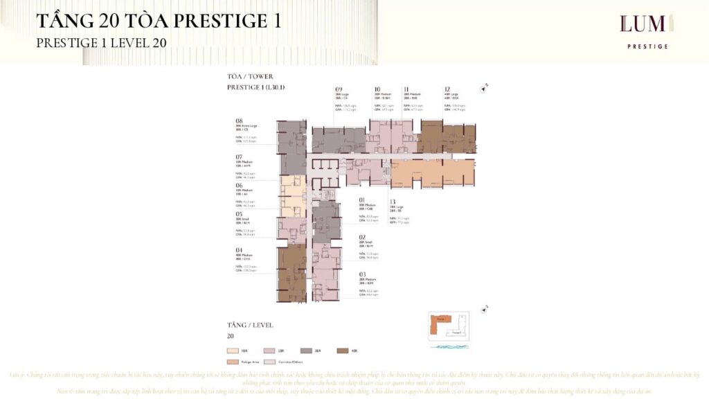 Mặt bằng tầng 20 toà P1 Lumi Prestige Capitaland
