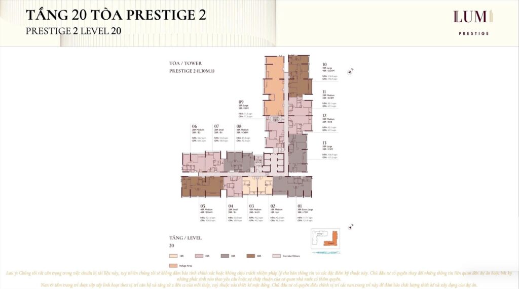 Mặt bằng tầng 20 toà P2 Lumi Prestige Capitaland