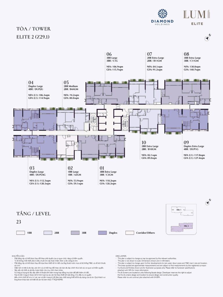 Mặt bằng tầng 23 toà E2 Lumi Elite Capitaland