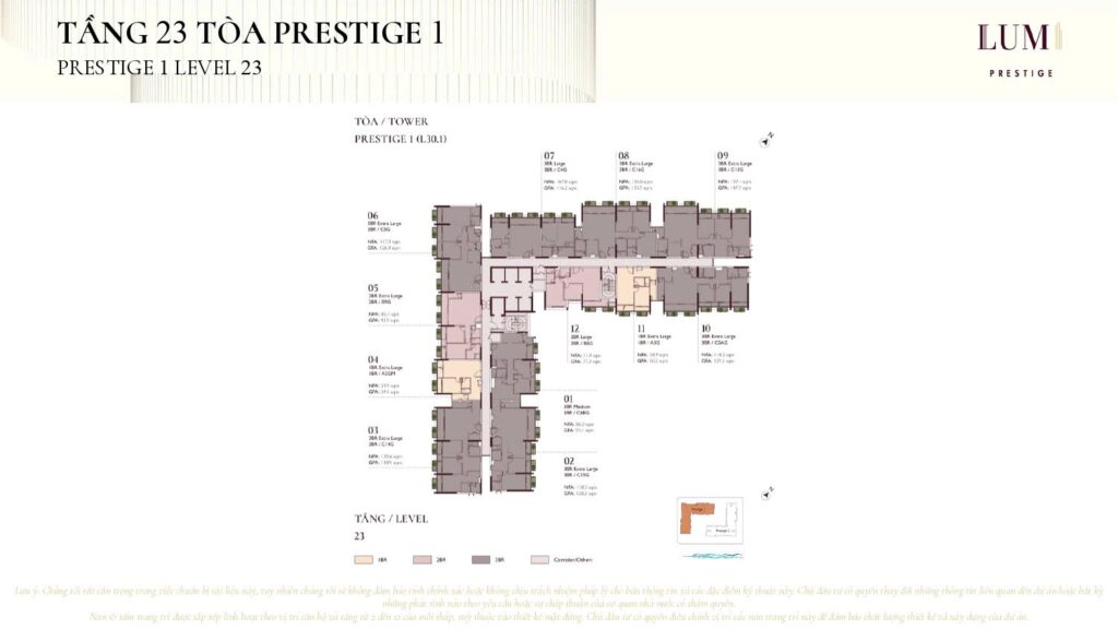 Mặt bằng tầng 23 toà P1 Lumi Prestige Capitaland