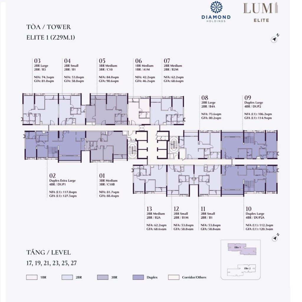Mặt bằng tầng điển hình toà E1 Lumi Elite giai đoạn 3