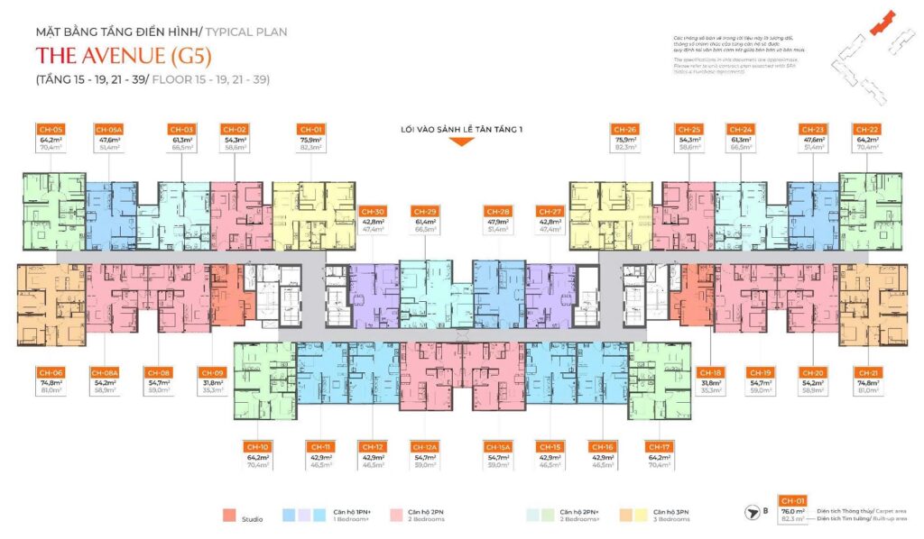 Mặt bằng tầng điển hình toà G5 The Sola Park Vinhomes Smart City