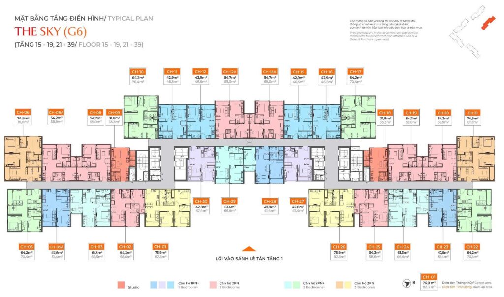 Mặt bằng tầng điển hình toà G6 The Sola Park Vinhomes Smart City
