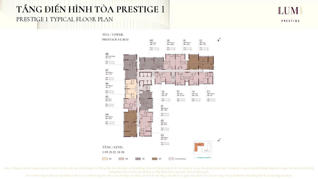 Mặt bằng tầng điển hình toà P1 Lumi Prestige Capitaland