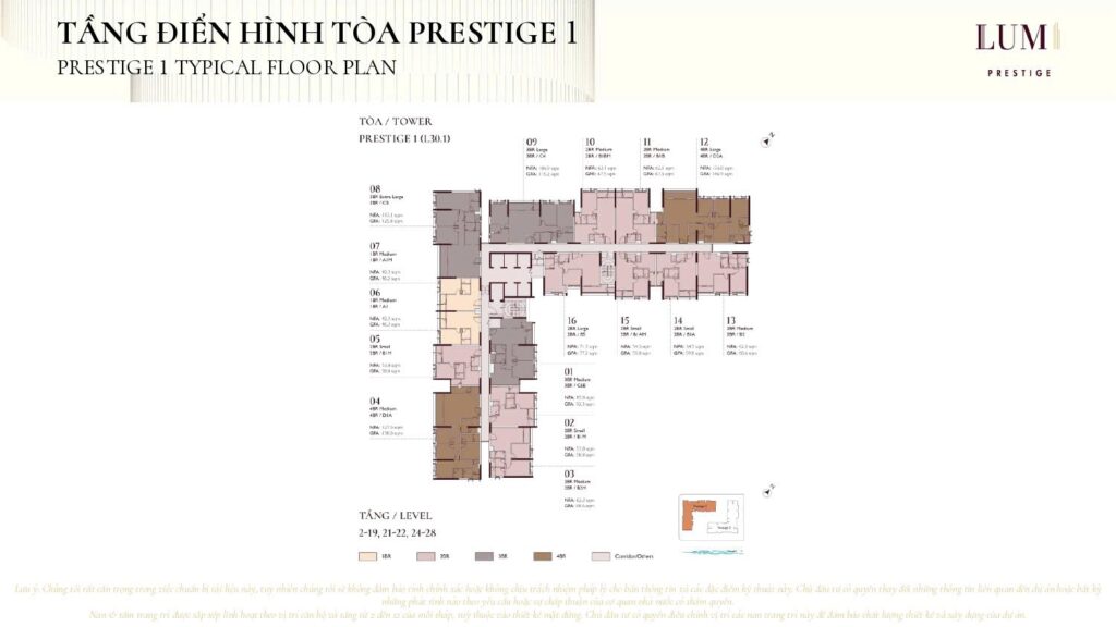 Mặt bằng tầng điển hình toà P1 Lumi Prestige giai đoạn 2