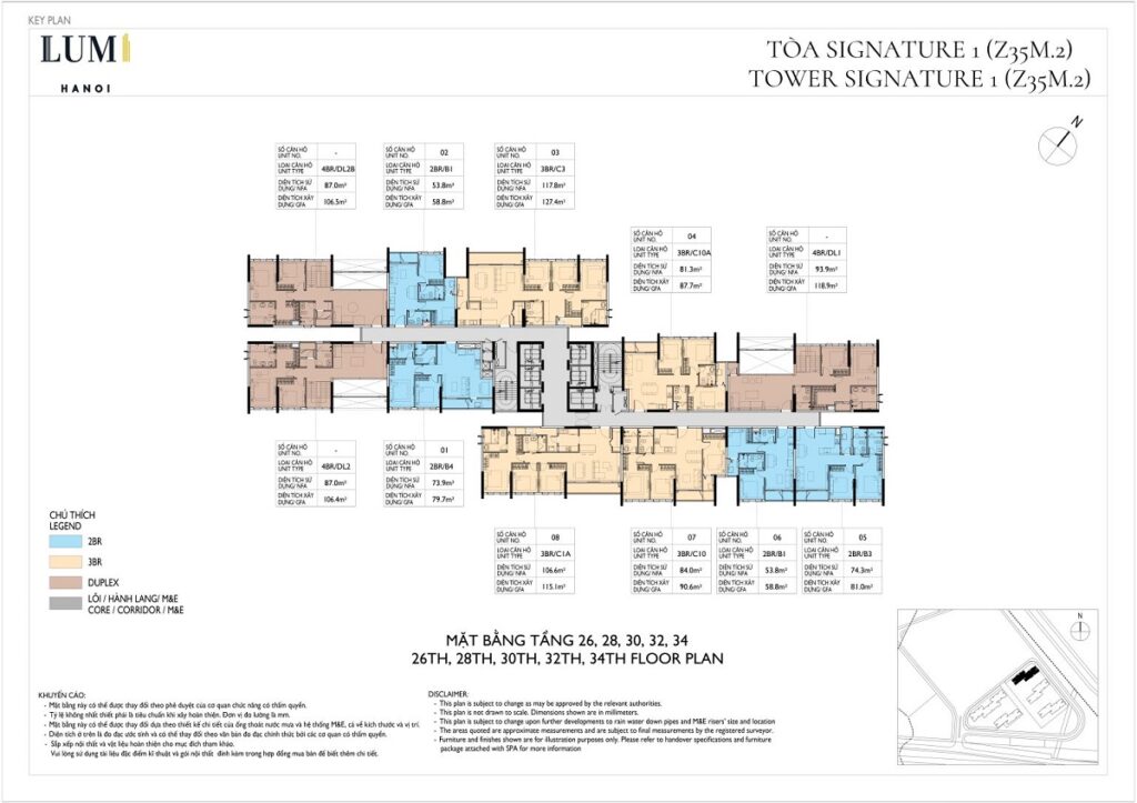 Mặt bằng toà S1 Lumi Signature Hanoi Capitaland