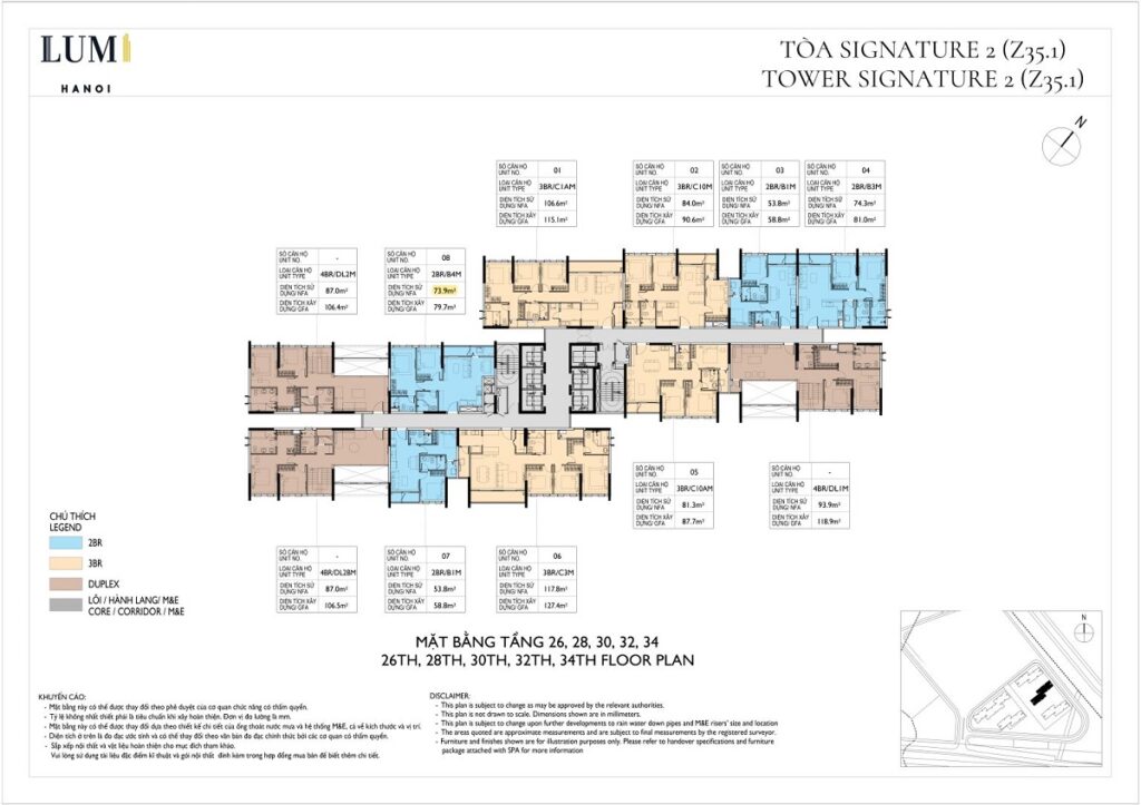Mặt bằng toà S2 Lumi Signature Hanoi Capitaland