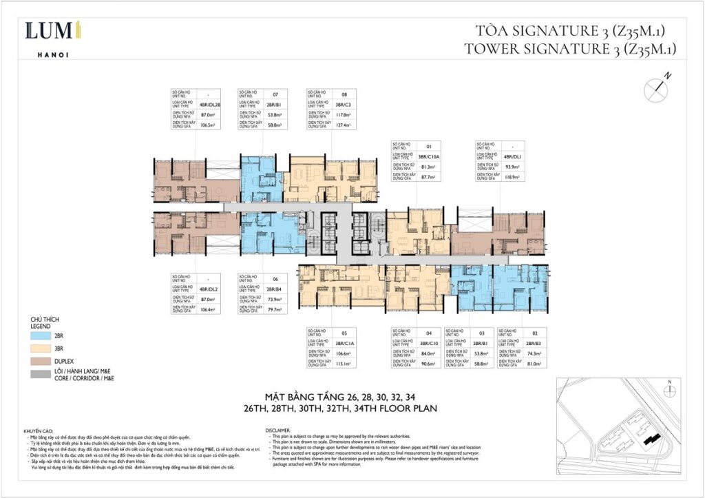 Mặt bằng toà S3 Lumi Signature Hanoi Capitaland