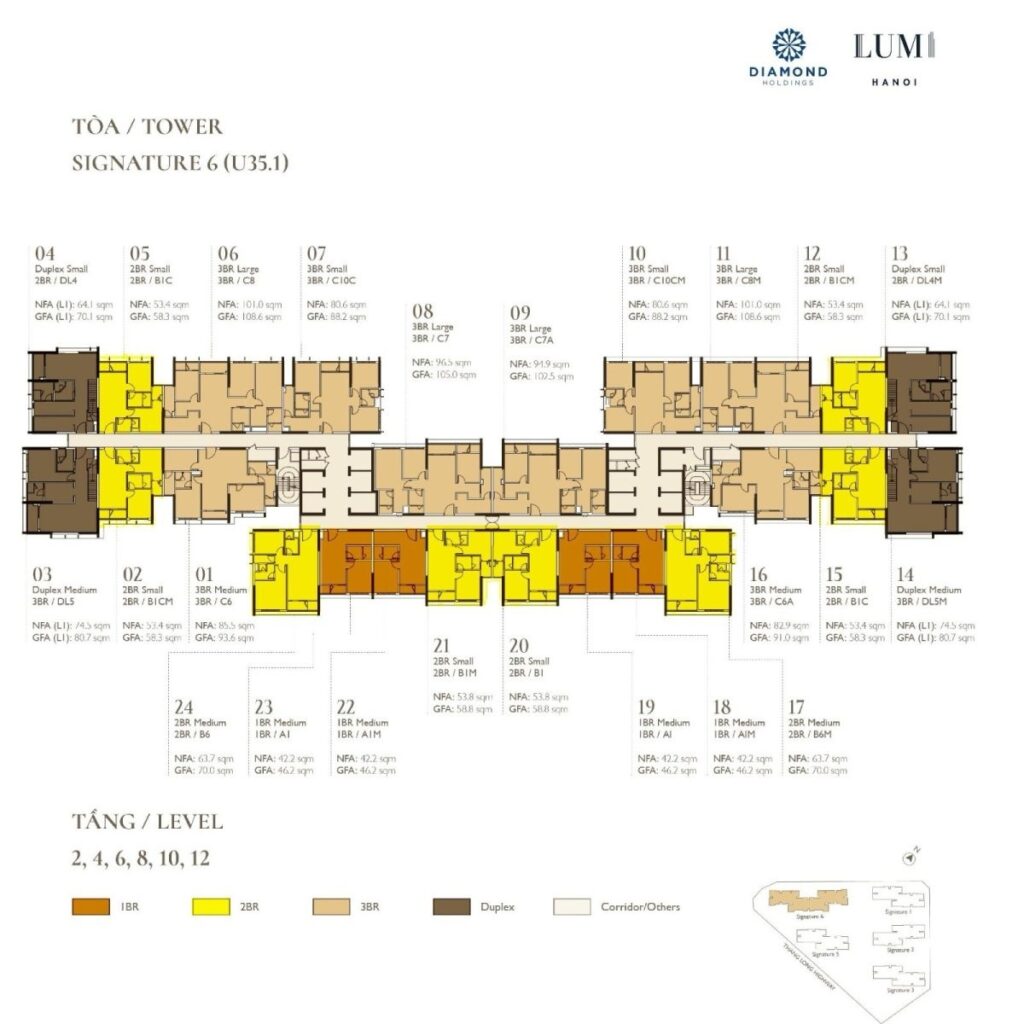 Mặt bằng toà S6 Lumi Signature Hanoi Capitaland