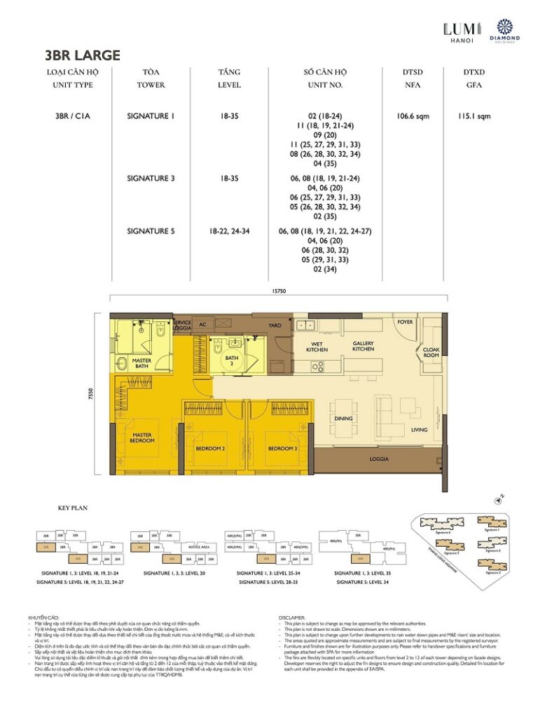 Thiết kế căn hộ 3 Phòng Ngủ LARGE Lumi Signature