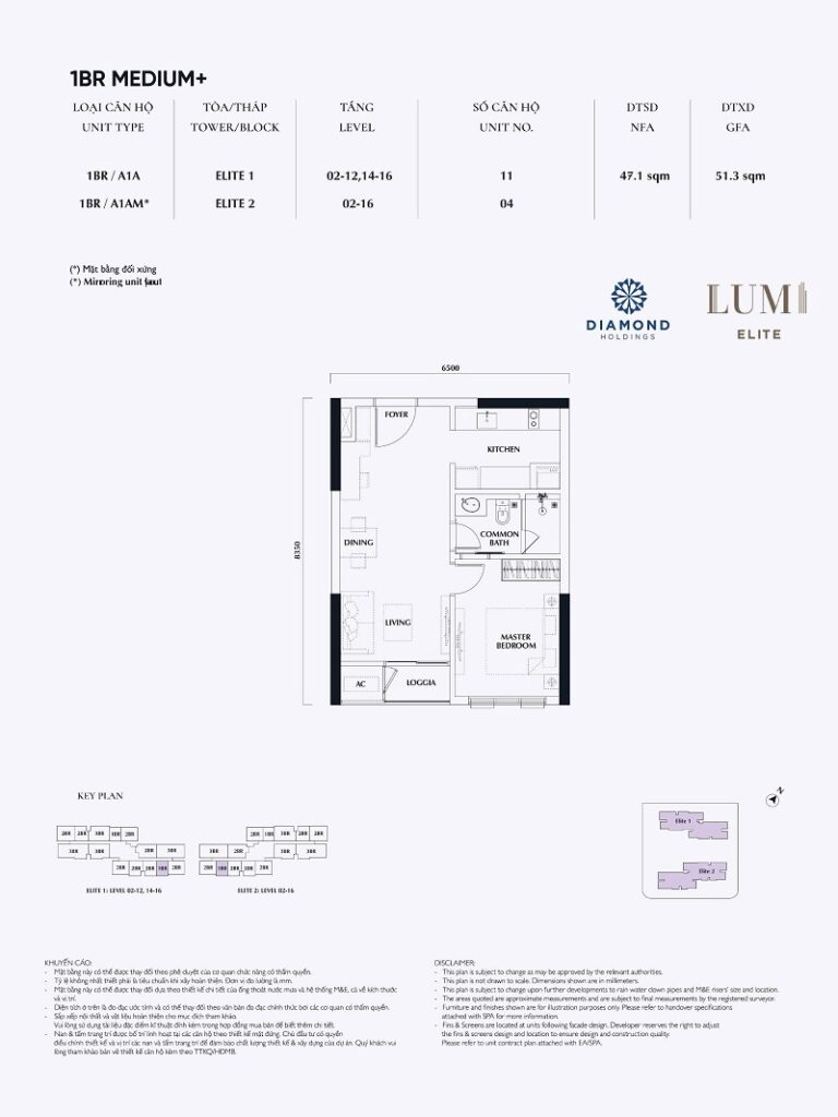 Thiết kế căn 1 ngủ cộng Lumi Elite Capitaland