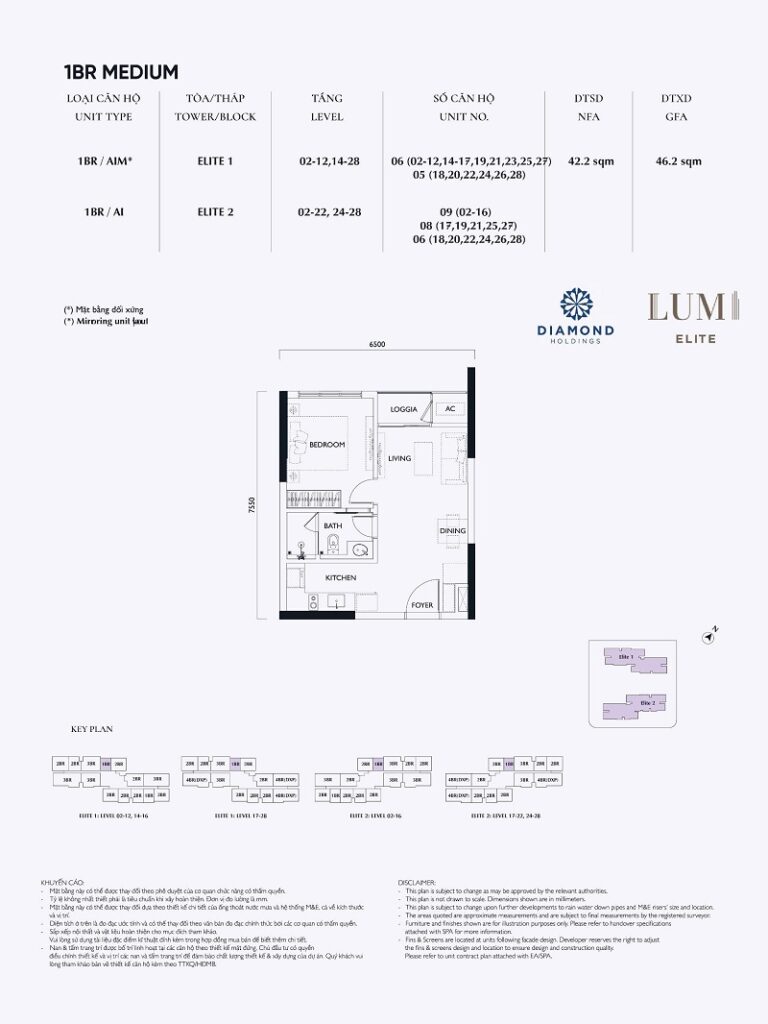 Thiết kế căn 1 ngủ Lumi Elite Capitaland