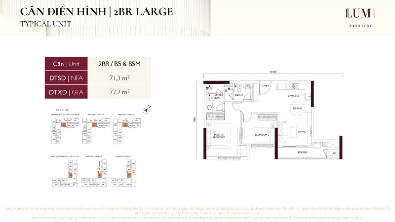Thiết kế căn hộ 2 phòng ngủ LARGE Lumi Prestige Capitaland