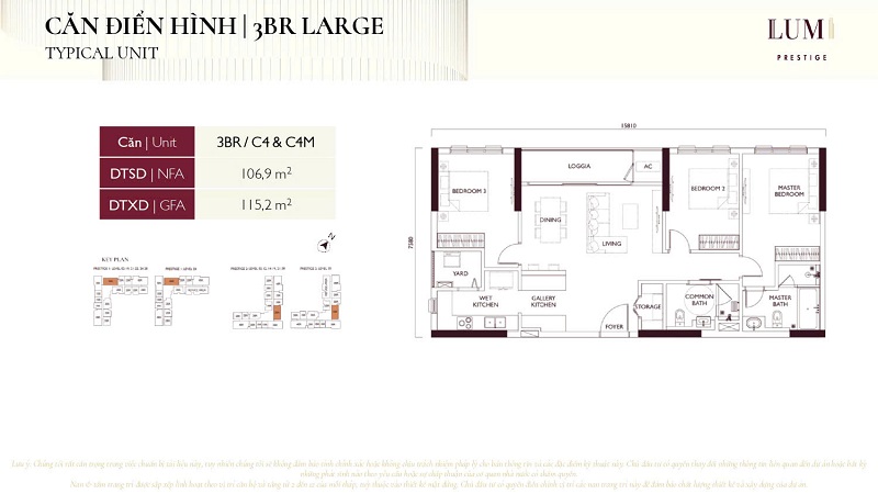 Thiết kế căn hộ 3 phòng ngủ LARGE Lumi Prestige Capitaland