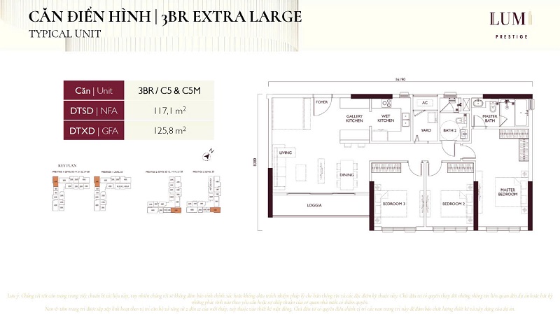 Thiết kế căn hộ 3 phòng ngủ EXTRA LARGE Lumi Prestige Capitaland