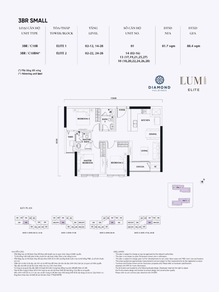 Thiết kế căn 3 ngủ SMALL Lumi Elite Capitaland