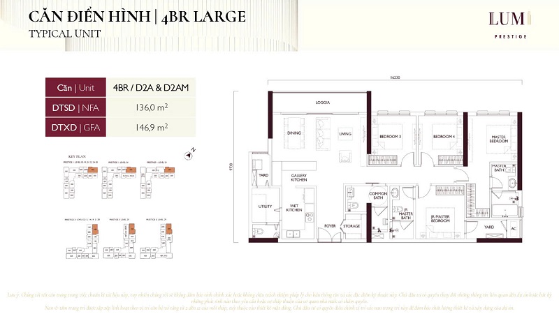 Thiết kế căn hộ 4 phòng ngủ EXTRA LARGE Lumi Prestige Capitaland
