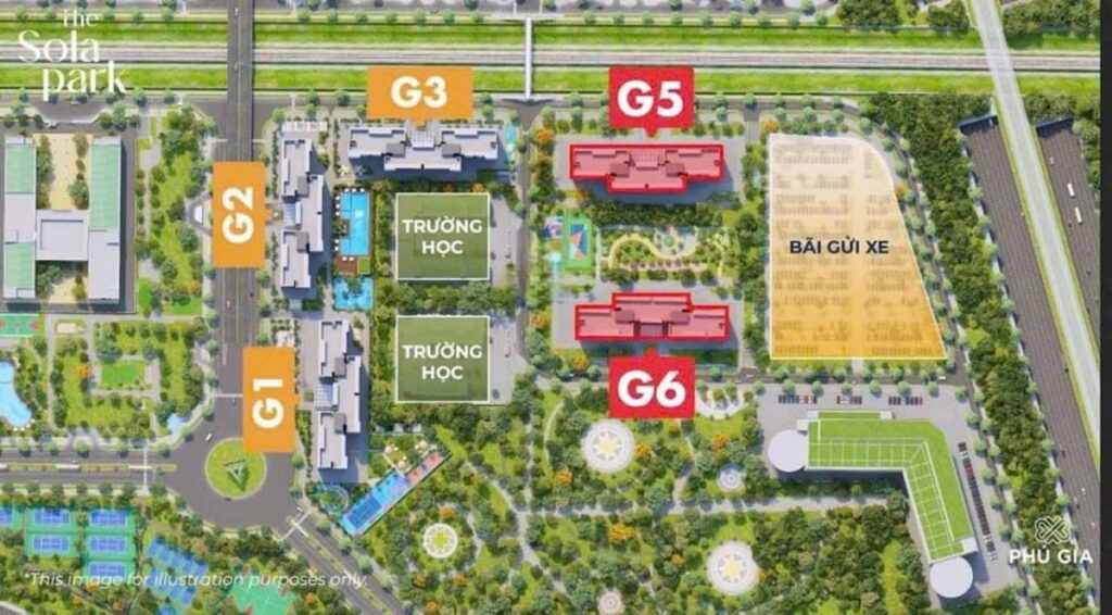 Tổng mặt bằng 2 toà G5-G6 The Sola Park Vinhomes Smart City
